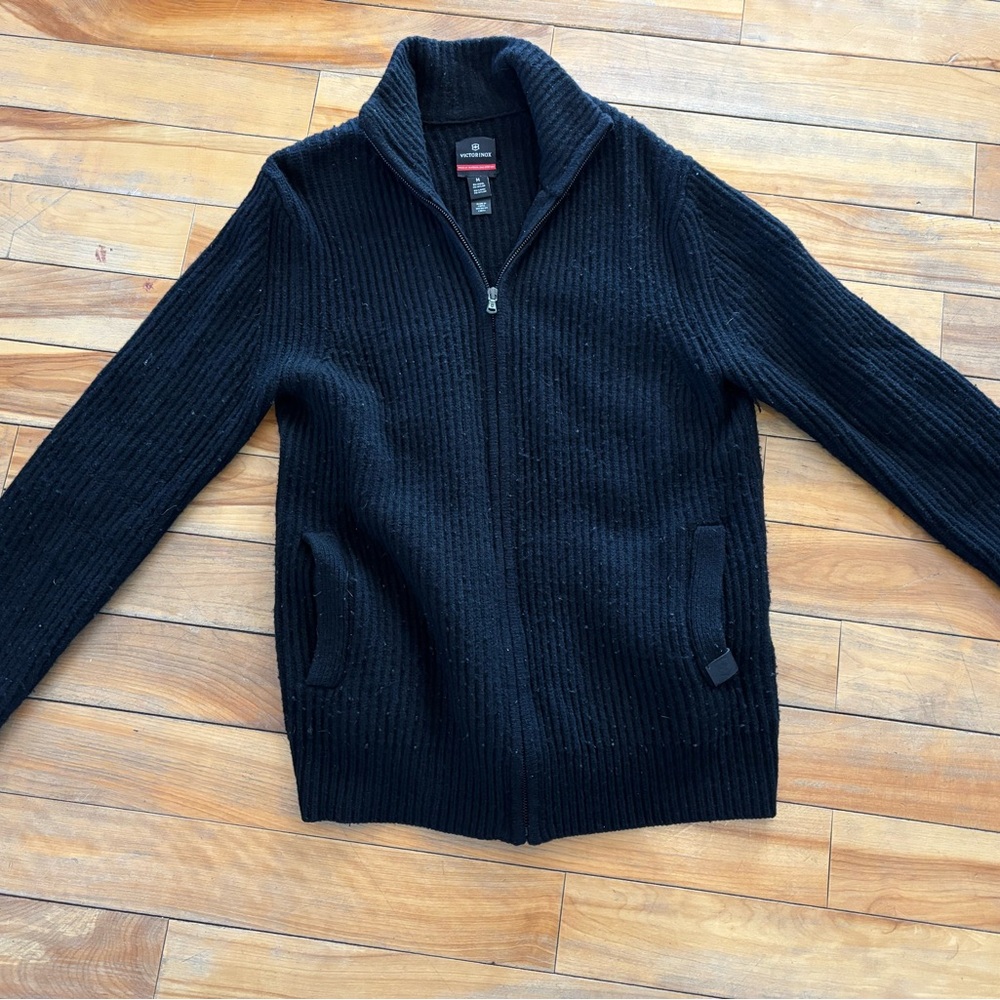 Victorinox Men's Black Ribbed Zip-Up Sweater